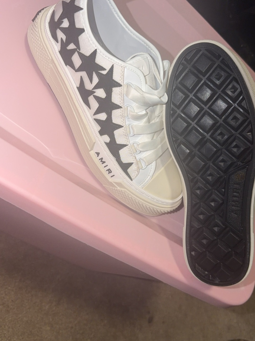 AMIRI White Canvas Low-Top Sneakers with Black Star Paneling